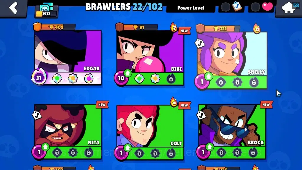 Brawl Stars Accounts 1912 Trophy|5k Blings|22 Brawlers 1 MaxLvl Full Buffies Edgar|4 Skins|1 Legendary Void Amber,1 Epic 8