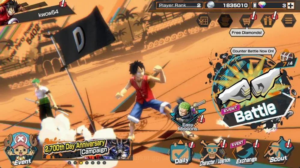 One Piece Bounty Rush Accounts Global | EX 2 | PR 2 | Monkey D luffy Lv.89, STE V image 1
