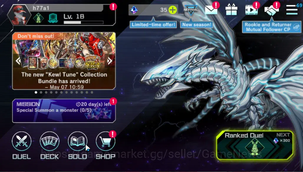 Yu-Gi-Oh! Master Duel Accounts Lv 18 | 20 Deck |VSK9,Dracotail Maid,Dragonmaid,Lu image 1