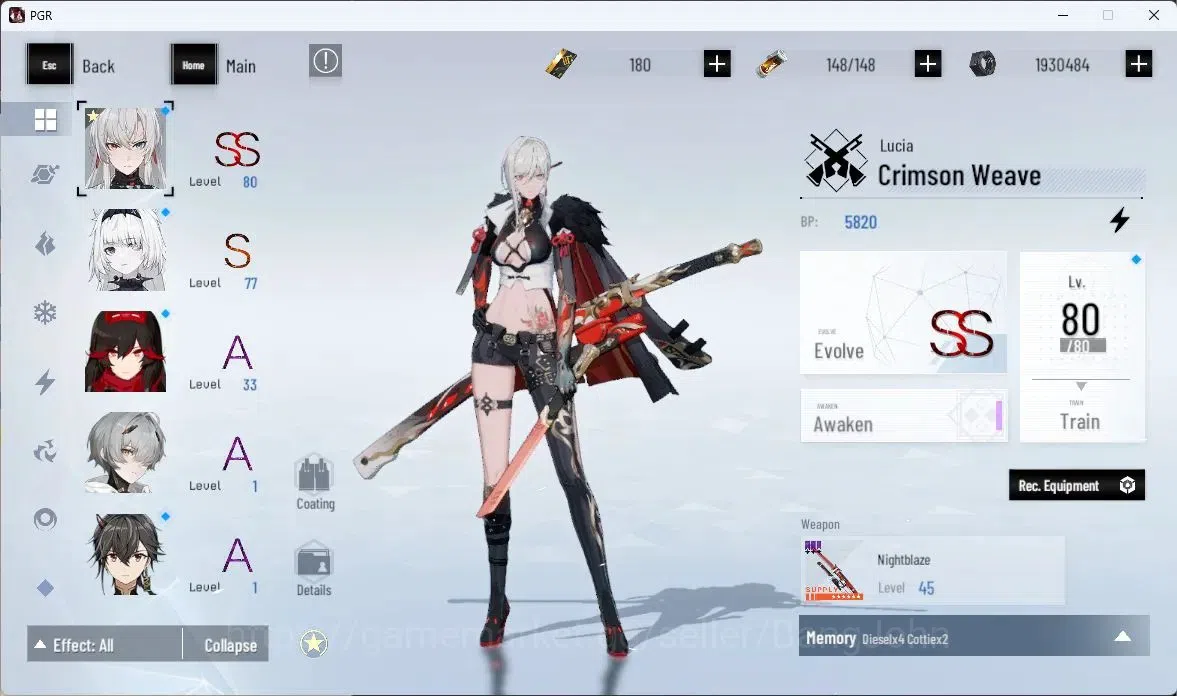 Punishing: Gray Raven Accounts ASIA | Lv.49 | Lucia Crimson Weave+Sign | No. 21 F image 2