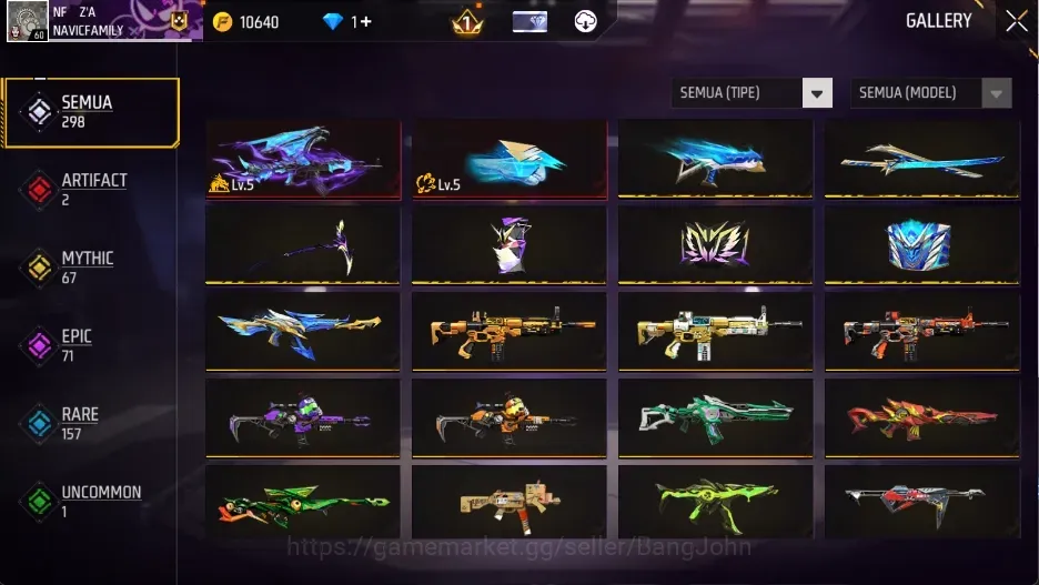 Free Fire Accounts Indonesia |1 EVO: AK47 - Blue Flame Draco Lv. 5|M1887: Mamba Gnaw,Bunny's Order||Bunny backpack Check SS 1