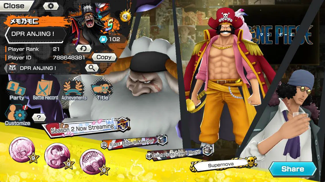 GLOBAL | EX 5| king Gol D roger, Four emperor D teach, St Jay Saturn, BP kuzan, Flame emperor SABO, check SS OPBR271B One Piece Bounty Rush Others GLOBAL | EX 5| king Gol D roger, Four emperor D te image 1