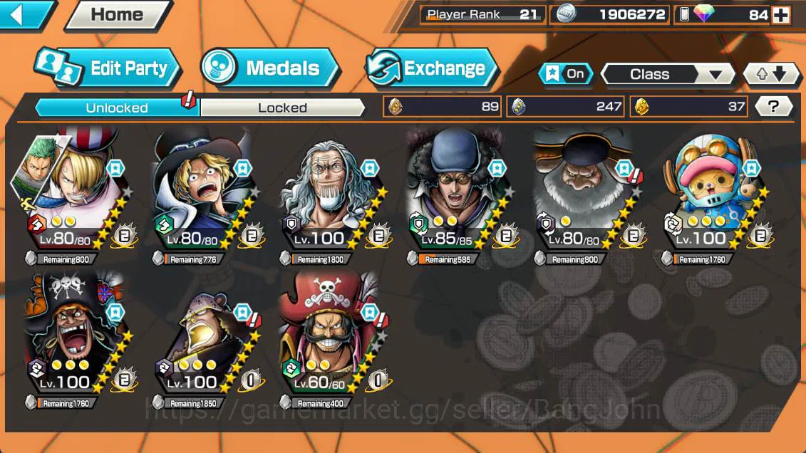 One Piece Bounty Rush Accounts Others GLOBAL | EX 5| king Gol D roger, Four emperor D teach, St Jay Saturn, BP kuzan, Flame 3