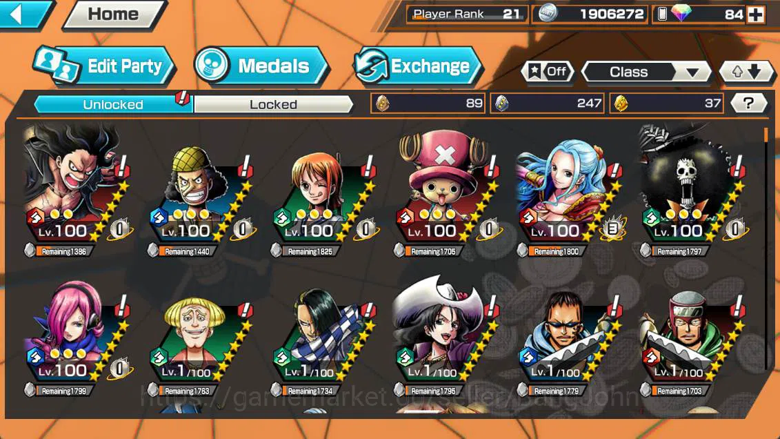 One Piece Bounty Rush Accounts Others GLOBAL | EX 5| king Gol D roger, Four emperor D teach, St Jay Saturn, BP kuzan, Flame 4