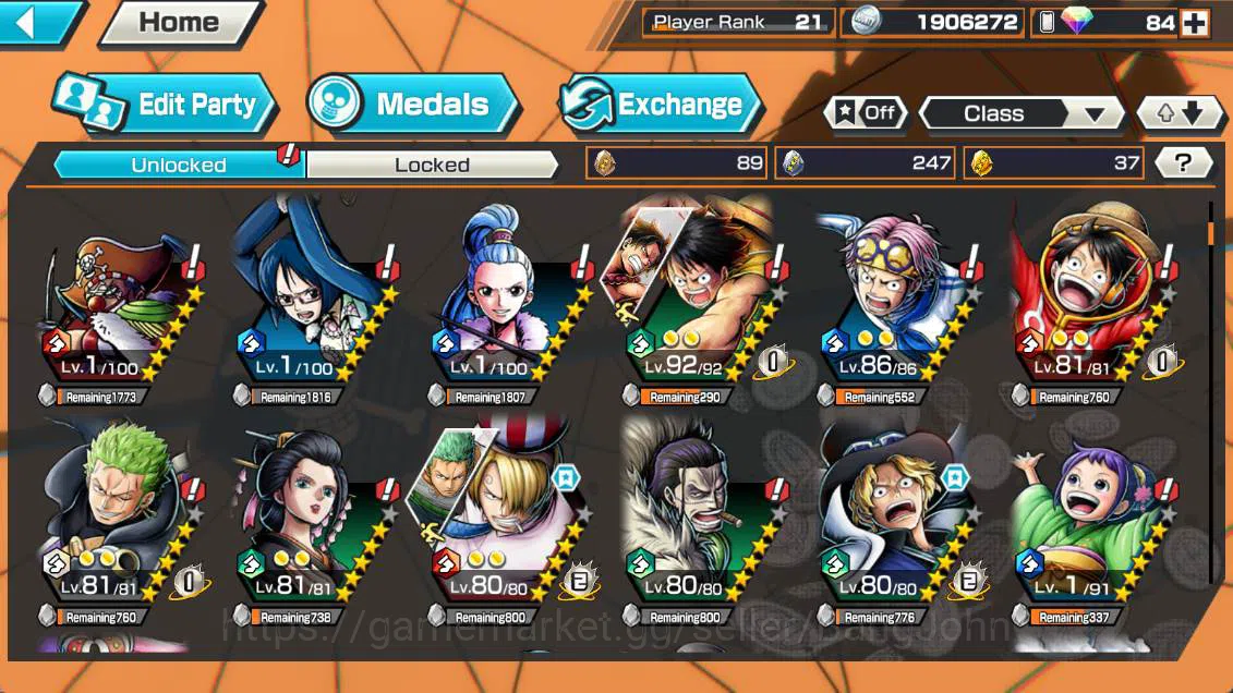 One Piece Bounty Rush Accounts Others GLOBAL | EX 5| king Gol D roger, Four emperor D teach, St Jay Saturn, BP kuzan, Flame 5