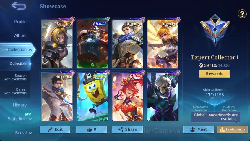 Mobile Legends: Bang Bang Accounts Collector Hero 103|Skin 171|Ex Glory63|RecalAnvil Crawlers|CC 1