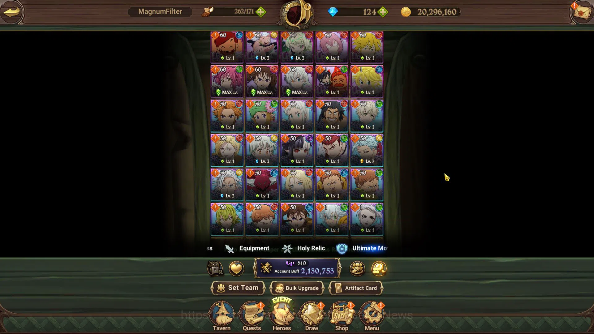 The Seven Deadly Sins: Grand Cross Accounts Midgame Asia|2,1M CC|124 DM|1 LR+8 9