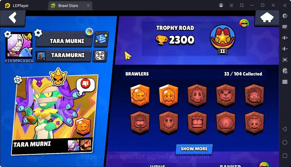 Brawl Stars Accounts Trophy 2300|33Brawler|2Max Hypercharge(Shelly,Emz|1Hypercharge(Piper),4Mythic,6Epic Skin|5217 2
