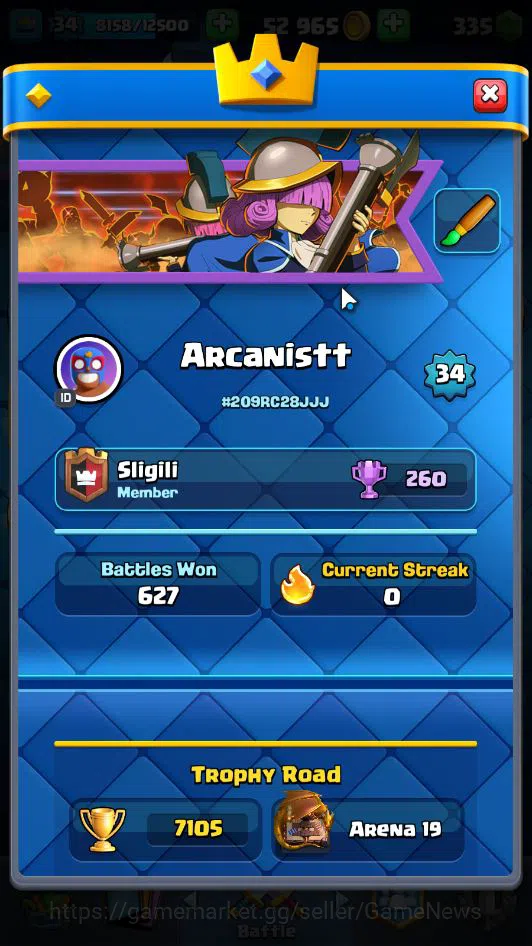 Clash Royale Accounts Lv 34|Trophy 7105|KTL 12|Limited Skin|Card 118|1 H image 2