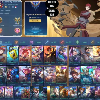 Mobile Legends: Bang Bang Accounts Smurf BEST OFFER | HERO 107 | SKIN 138 | VALE NARUTO | CYCLOPS SPONGEBOB | FANNY P.ACE