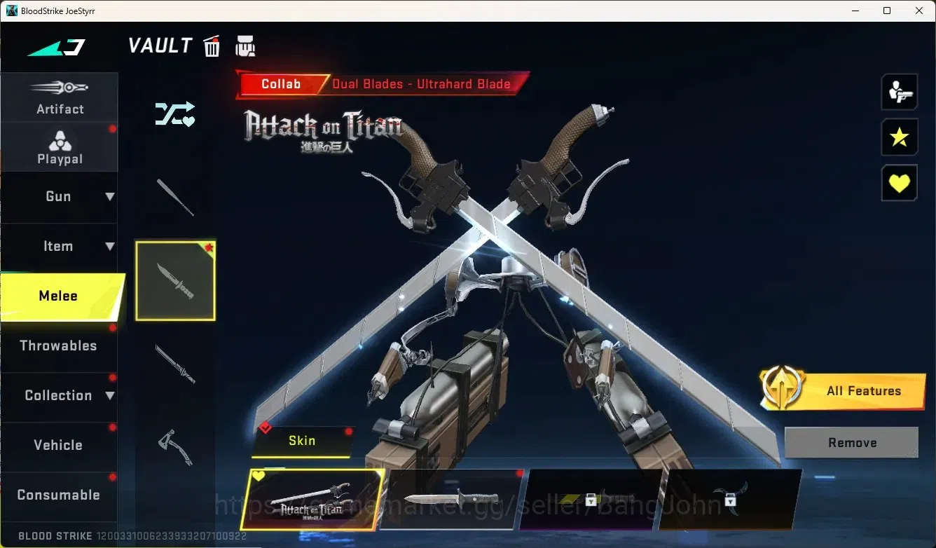 Blood Strike Accounts Collab Skin ASIA|1 Evo Gun:Scar-Stellar|2 Eternal Gun|3 Collab Gun[AOT]|1 Collab Melee & 2 Collab 12