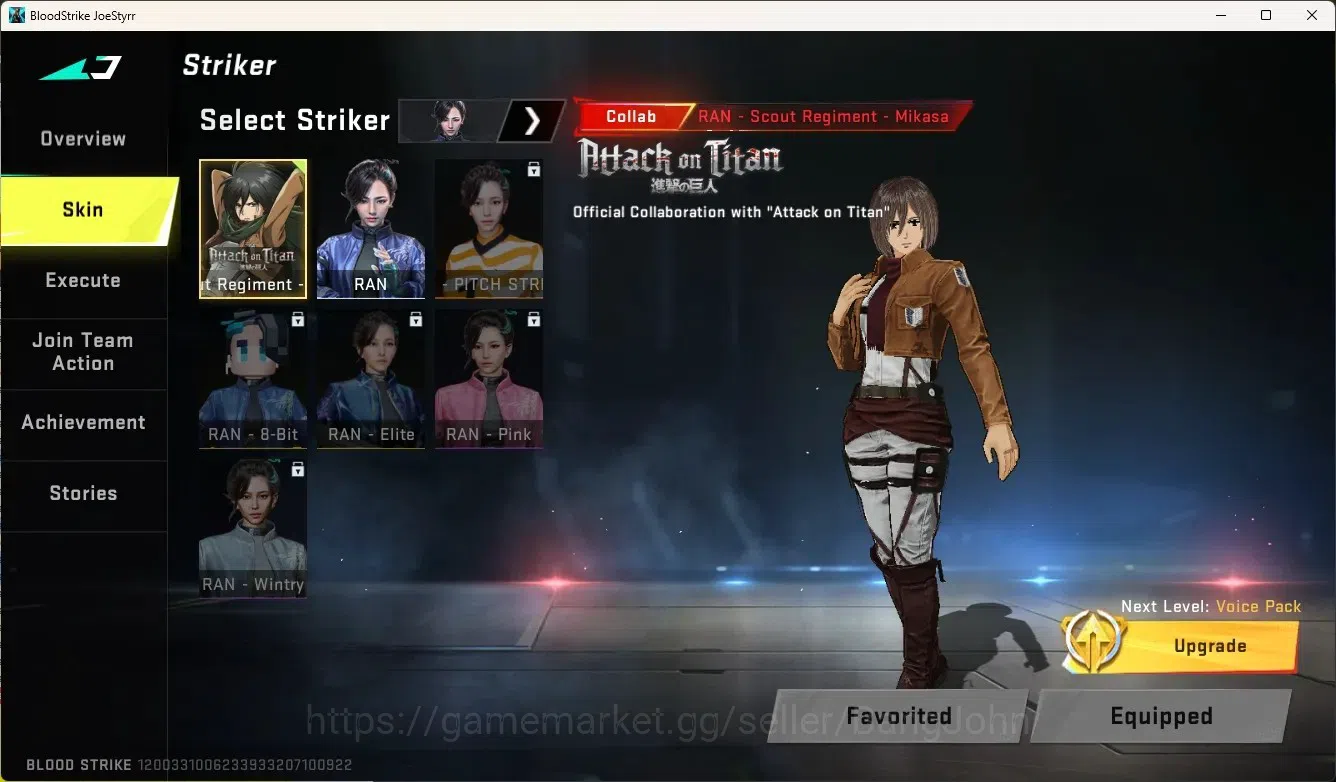 Blood Strike Accounts Collab Skin ASIA|1 Evo Gun:Scar-Stellar|2 Eternal Gun|3 Collab Gun[AOT]|1 Collab Melee & 2 Collab 13
