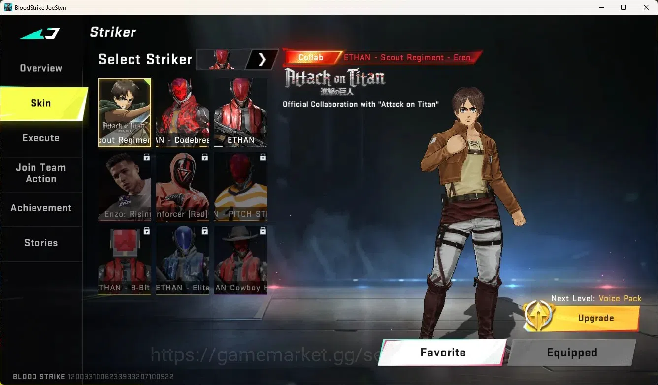Blood Strike Accounts Collab Skin ASIA|1 Evo Gun:Scar-Stellar|2 Eternal Gun|3 Collab Gun[AOT]|1 Collab Melee & 2 Collab 14