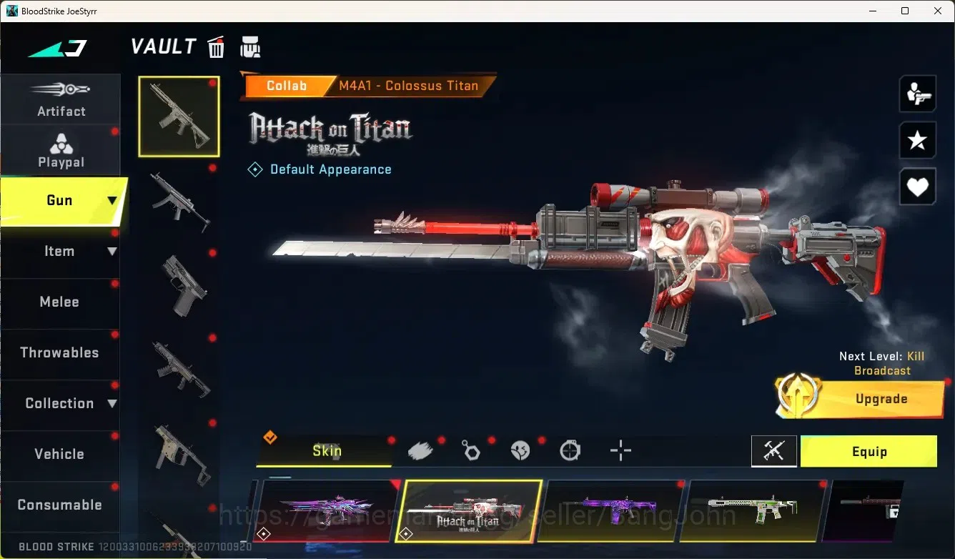 Blood Strike Accounts Collab Skin ASIA|1 Evo Gun:Scar-Stellar|2 Eternal Gun|3 Collab Gun[AOT]|1 Collab Melee & 2 Collab 3
