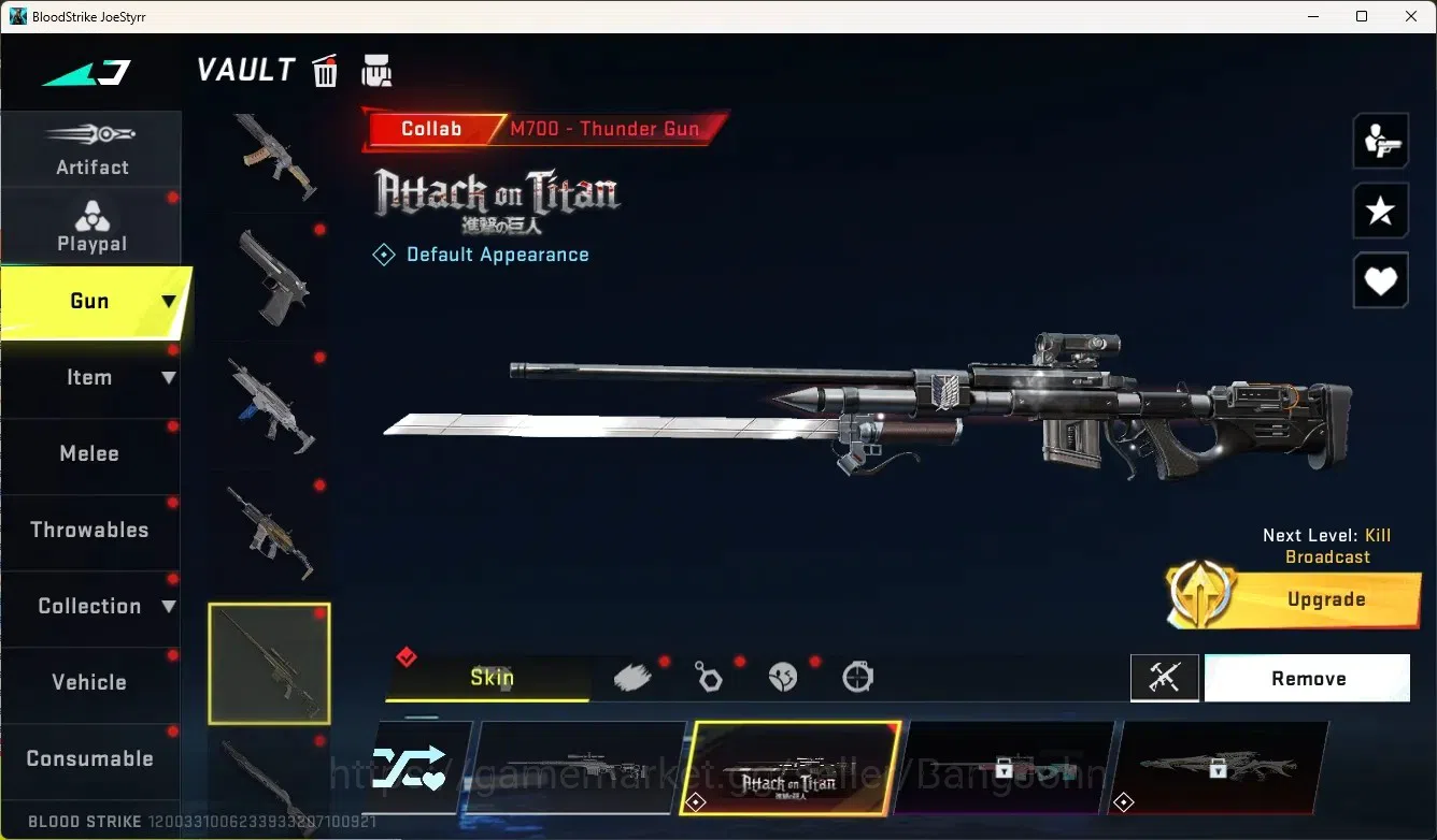 Blood Strike Accounts Collab Skin ASIA|1 Evo Gun:Scar-Stellar|2 Eternal Gun|3 Collab Gun[AOT]|1 Collab Melee & 2 Collab 6