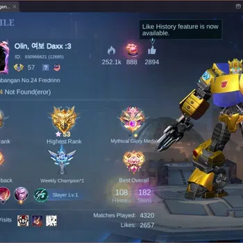 Mobile Legends: Bang Bang Accounts Collector Global |Hero 108|Skin 182|Renowned|TFM Xborg,Roger|Sanrio Floryn|LBX Zhask|CC