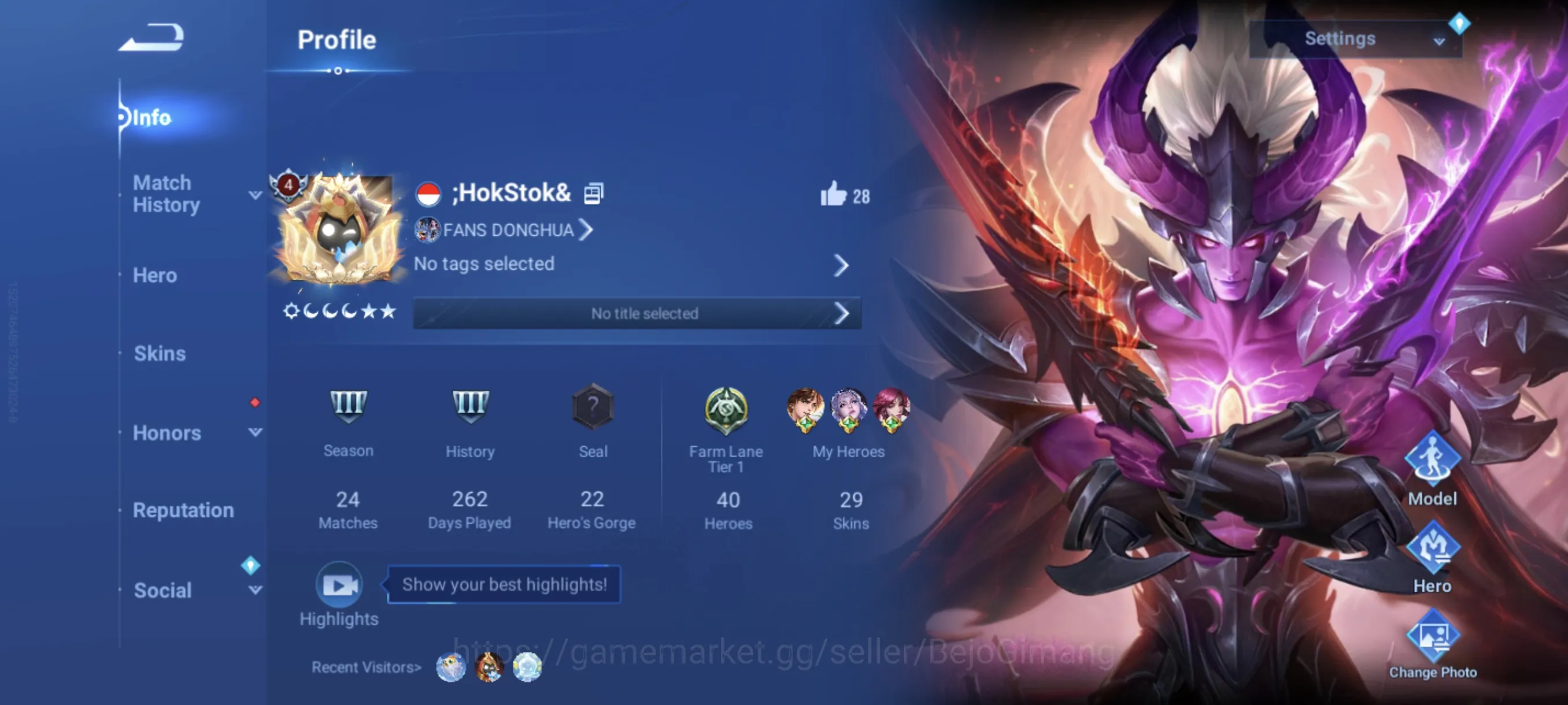 Honor of Kings Accounts Rare Skin Global Hero 40 Skin 29: Okarun (Lam) KIC Luna, 2 Legend (Yao, Musashi) Momo (Daji) etc Log 1