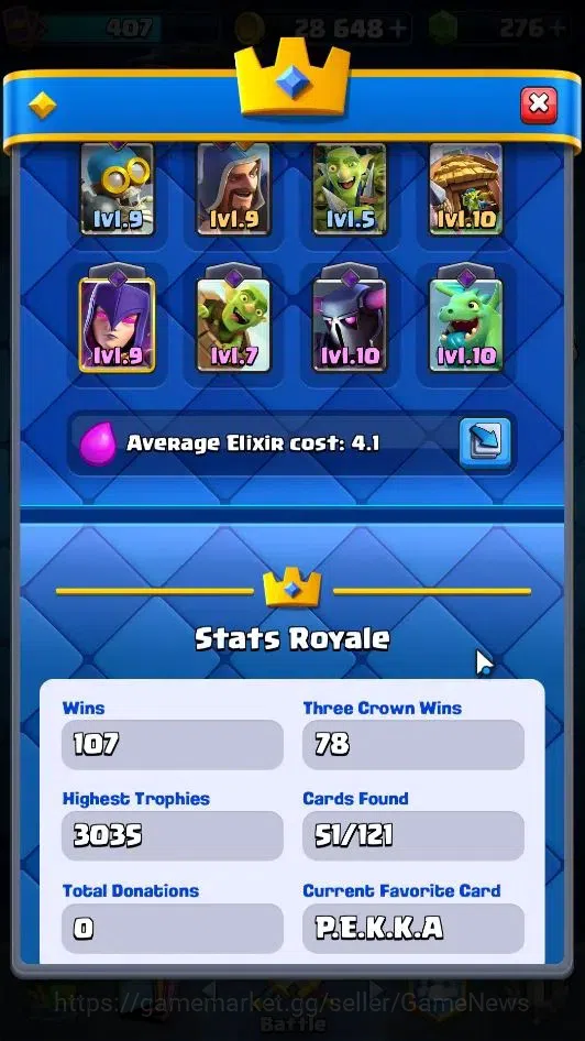 Clash Royale Accounts Lv 407|Trophy 3035|KTL 10|Card 51/121|1 Hero 4 EVO image 3