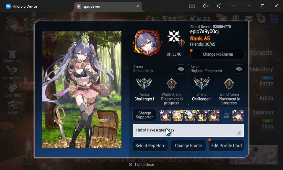 Epic Seven High-End Global Unverif|11 ML (Empryn Ilynav,Boss Arunka,PC image 1