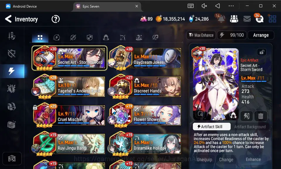 Epic Seven Accounts High-End Global Unverif|11 ML (Empryn Ilynav,Boss Arunka,PC Flan,etc)+AFSoak Flan,Yufine,Etc|PoH ON|24K 17