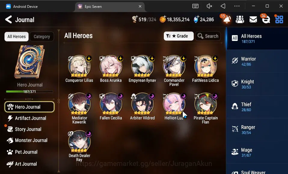 Epic Seven Accounts High-End Global Unverif|11 ML (Empryn Ilynav,Boss Arunka,PC Flan,etc)+AFSoak Flan,Yufine,Etc|PoH ON|24K 3