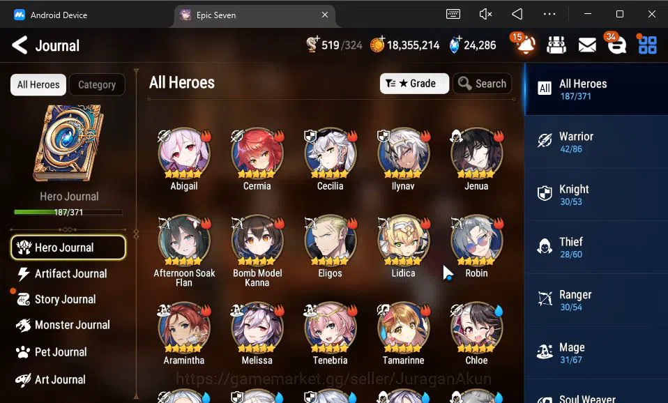 Epic Seven Accounts High-End Global Unverif|11 ML (Empryn Ilynav,Boss Arunka,PC Flan,etc)+AFSoak Flan,Yufine,Etc|PoH ON|24K 4
