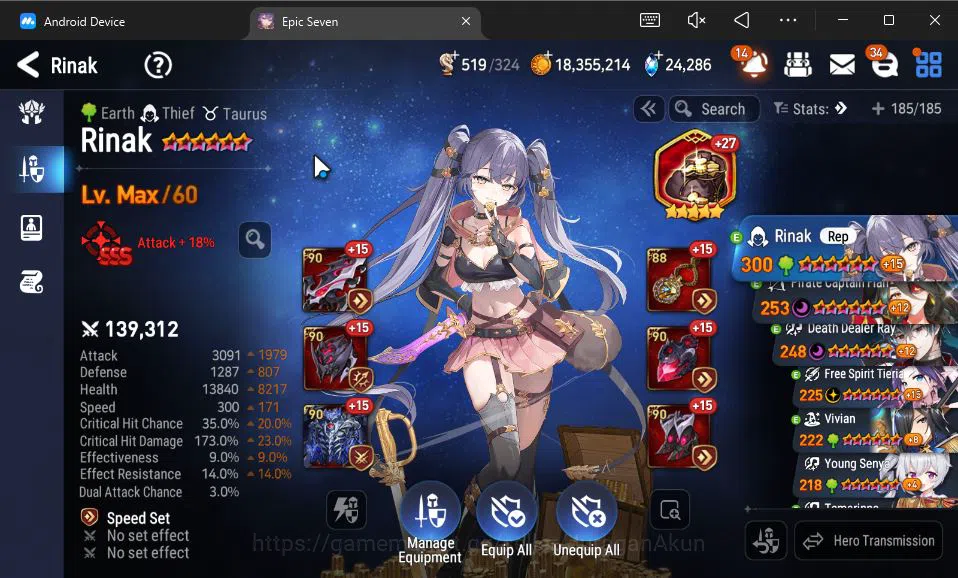 Epic Seven Accounts High-End Global Unverif|11 ML (Empryn Ilynav,Boss Arunka,PC Flan,etc)+AFSoak Flan,Yufine,Etc|PoH ON|24K 5