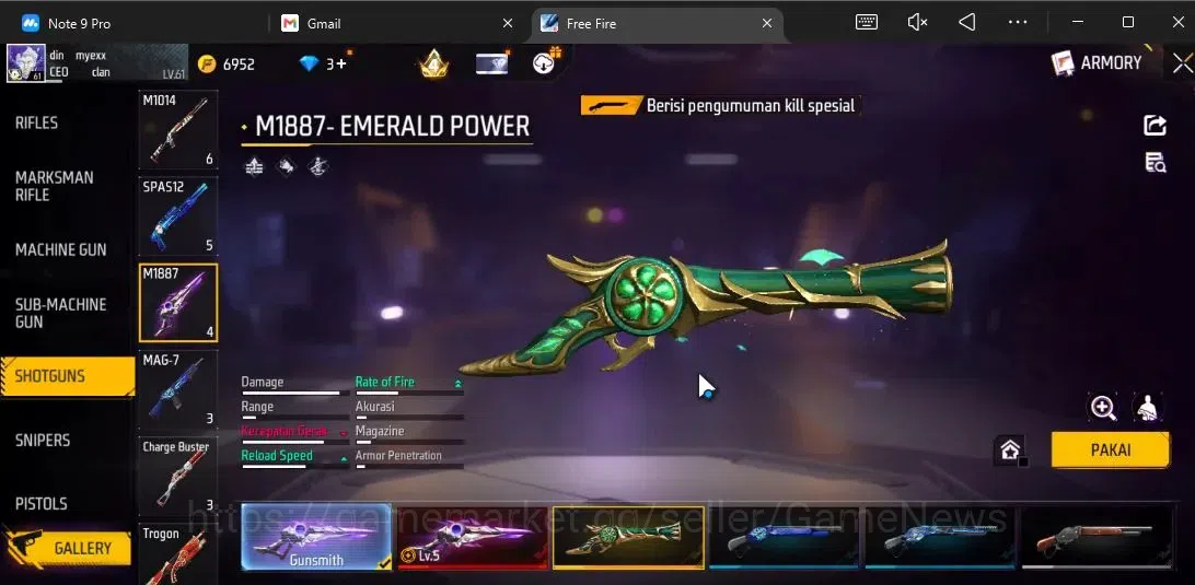 Free Fire Accounts Indonesia|M1887 Sterling Conqueror Lv5,Emerald P|A image 5