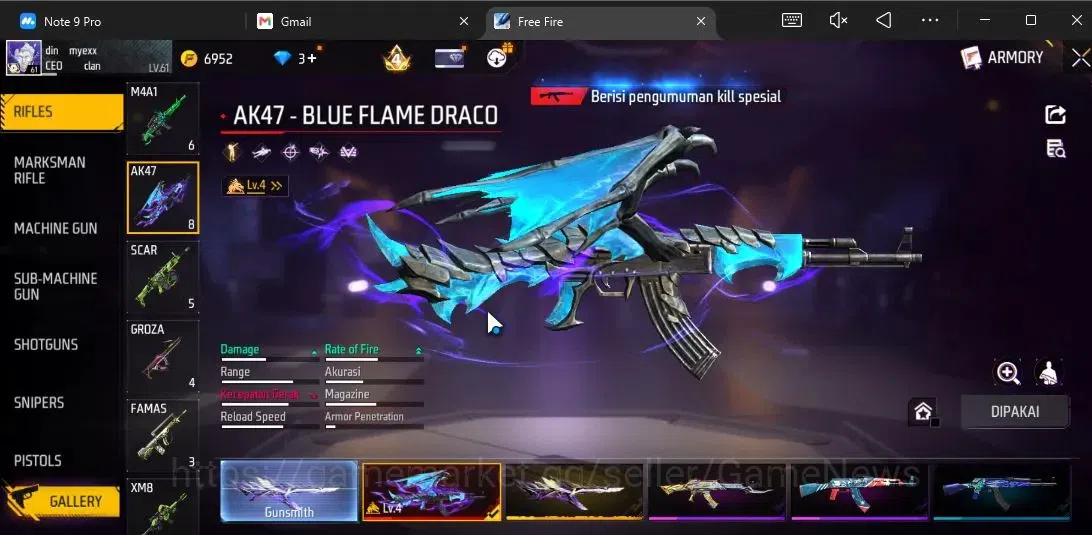 Free Fire Accounts Indonesia|M1887 Sterling Conqueror Lv5,Emerald P|A image 6