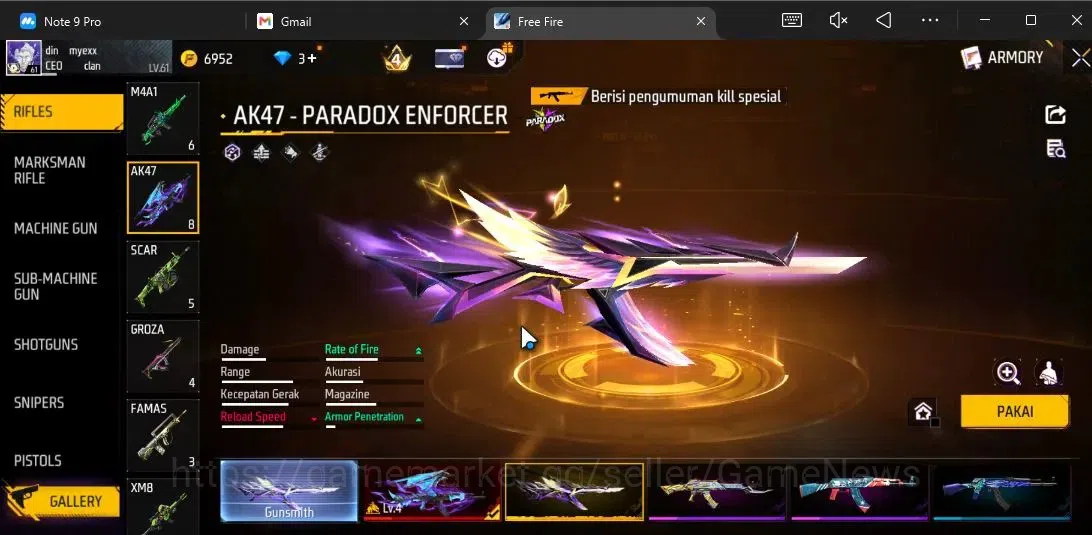 Free Fire Accounts Indonesia|M1887 Sterling Conqueror Lv5,Emerald P|A image 7