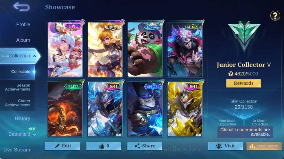 Mobile Legends: Bang Bang Accounts Others Global|29 Skin|Junior|Epic Nana10th,Lightborn Fanny,Summer Akai,Special 1