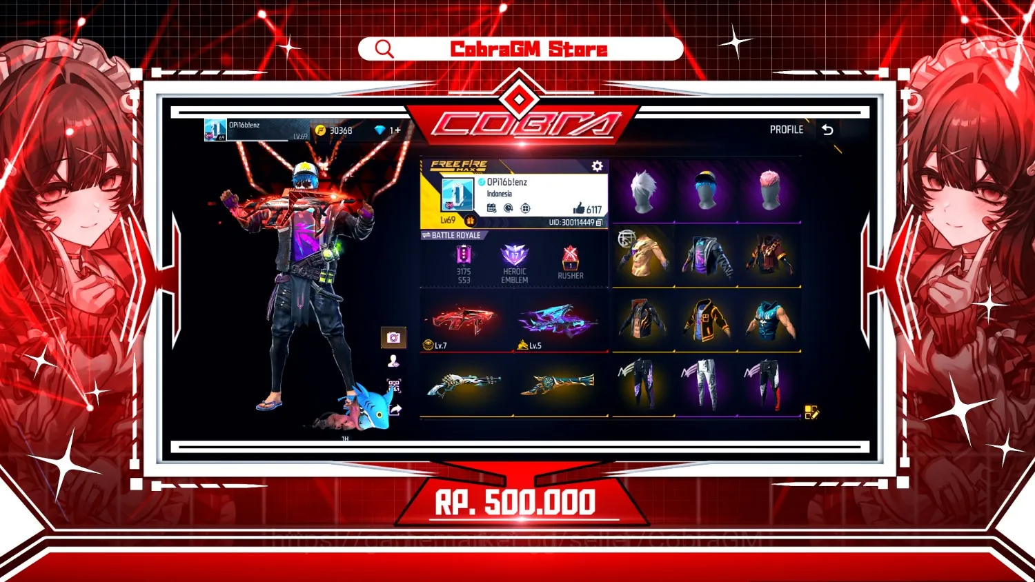 Free Fire Accounts Akun Free Fire Vault 460 | Evo 2 Max 1 | FJoker | Angel | Yinyang | Cluber | Kakashi | Bunny | Jenggot 1