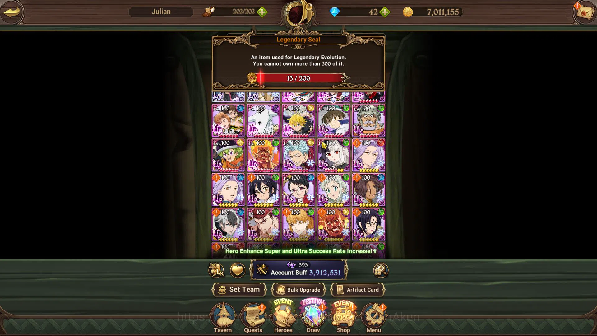 The Seven Deadly Sins: Grand Cross Accounts Midgame Asia|3,9M CC|2 LR+11 UR+13 4