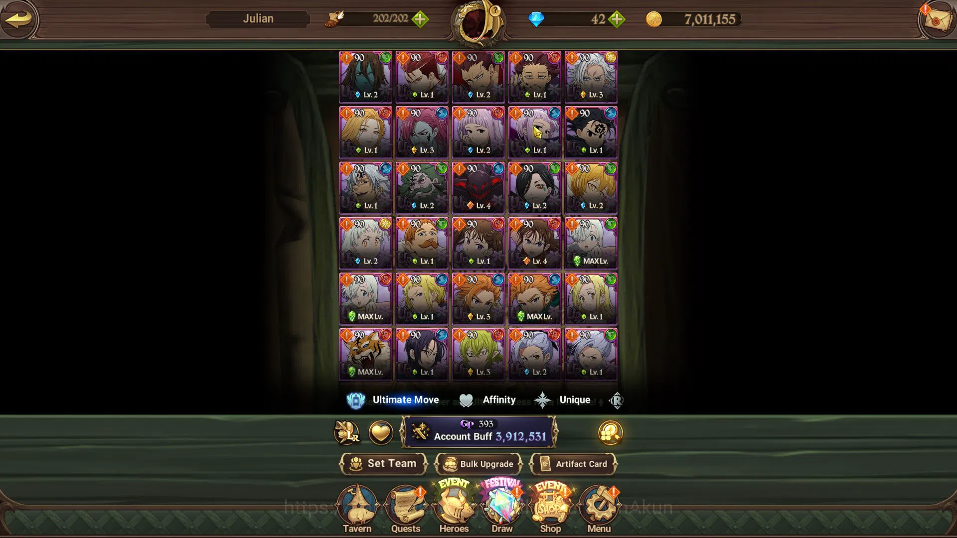 The Seven Deadly Sins: Grand Cross Accounts Midgame Asia|3,9M CC|2 LR+11 UR+13 7