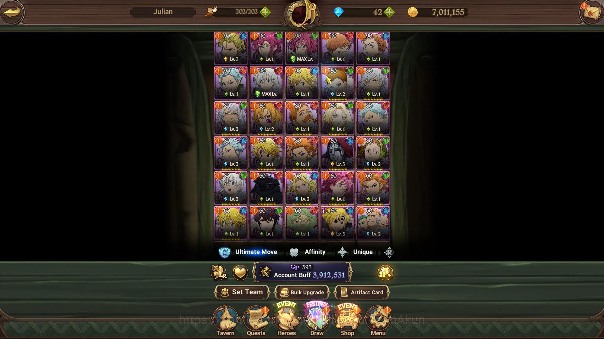 The Seven Deadly Sins: Grand Cross Accounts Midgame Asia|3,9M CC|2 LR+11 UR+13 8