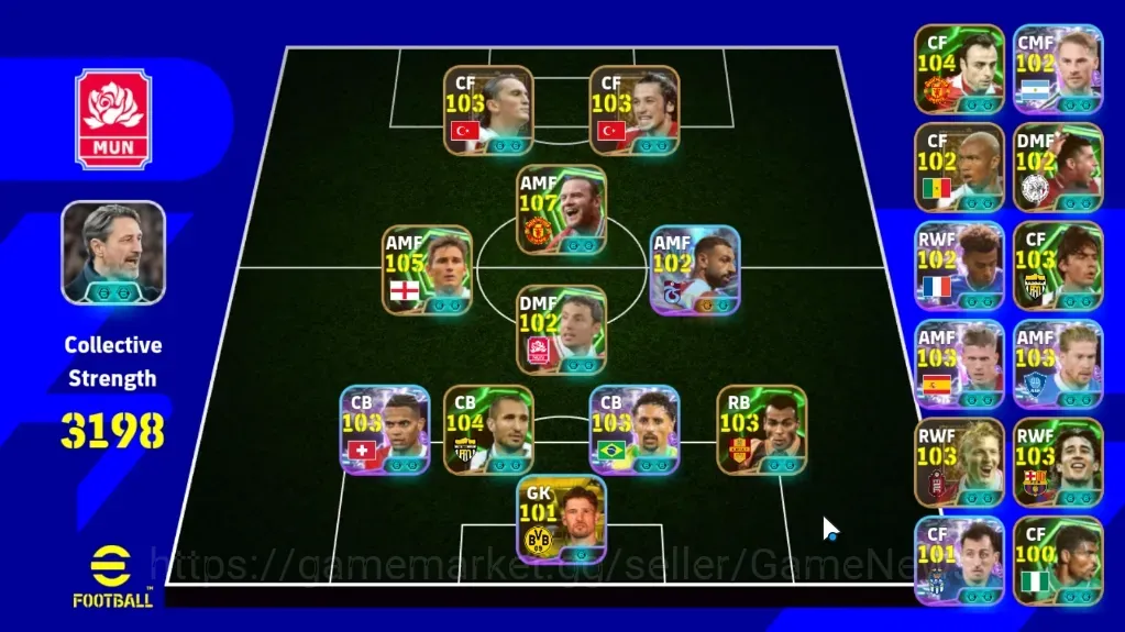 eFootball Accounts Legends & Iconic Players Android|Power 3198|17 Epic Wayne Rooney,Frank Lampard,Giorgio Chielini,Cafu,Mark 1