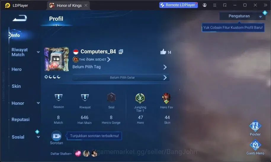 Honor of Kings Accounts Global | 47H/44S | 2 LGD Li Xin, Lady Sun | 2 Lord image 13