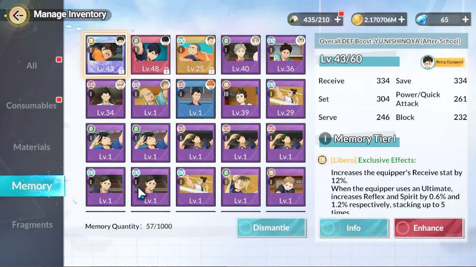 HAIKYU!! FLY HIGH Accounts SEA Lvl 34| 1 SP [Yu Nishinoya + Memo] 1 UR[Tobio Kageyama + Memo] +10