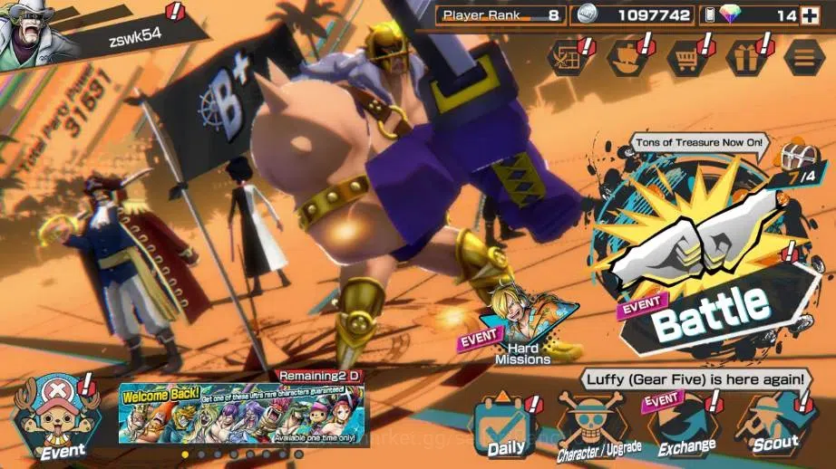 One Piece Bounty Rush Accounts High-End Global | EX 2 | PR 8 | Gol D. Roger,S-Snake |RD 14| LogBandai Check SS OPBR413B 1