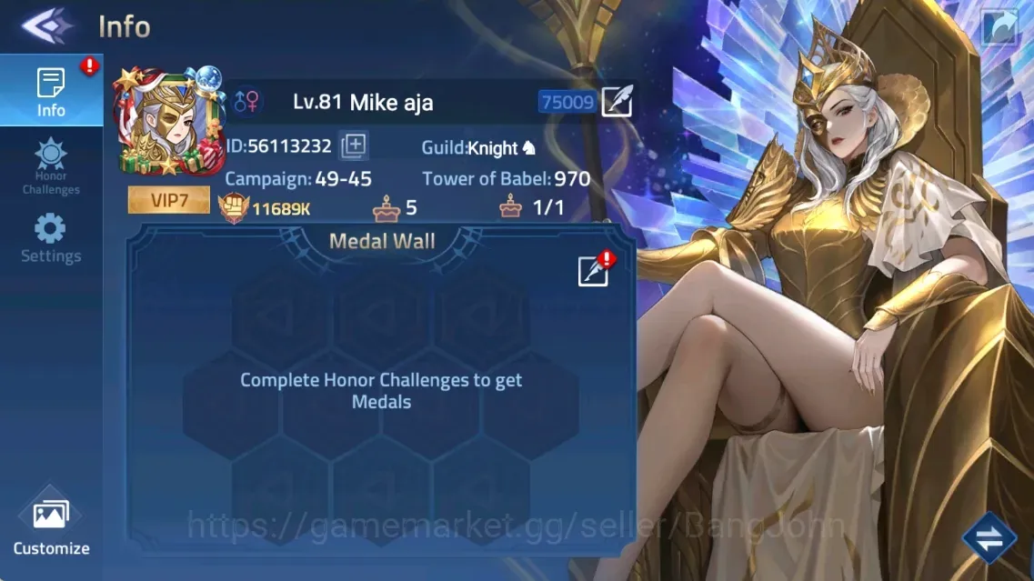 Mobile Legends: Adventure Accounts Global 75xx|Lv.81|11689k Power|Camp 49-45|Vip 7|3 Awaken|1 UR [Empyrean Ingrid Collab 1