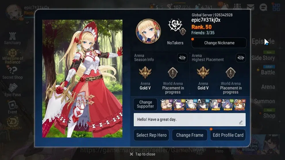 Epic Seven Accounts High-End Global UnVerif|NewEra|12 ML(Rih&Luc,Straze,Harsetti,RRoana,Etc)+Ab Fumyr,Setsuka,etc|PoH 2