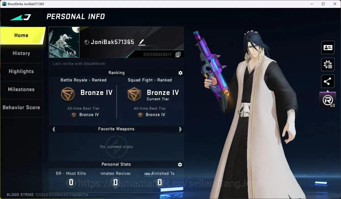 Blood Strike Accounts Collab Skin ASIA | 1 EVA: MCX EVA-00 | 1 BLEACH Striker: Byakuya Kuchiki | 2 Legendary Guns |1 1