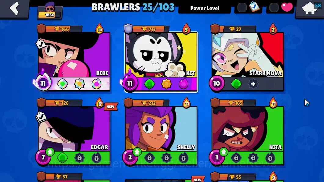 Brawl Stars Accounts 1836 Trophy|25 Brawlers 2 Max(Bibi,Kit)|5 Epic(Ama image 7