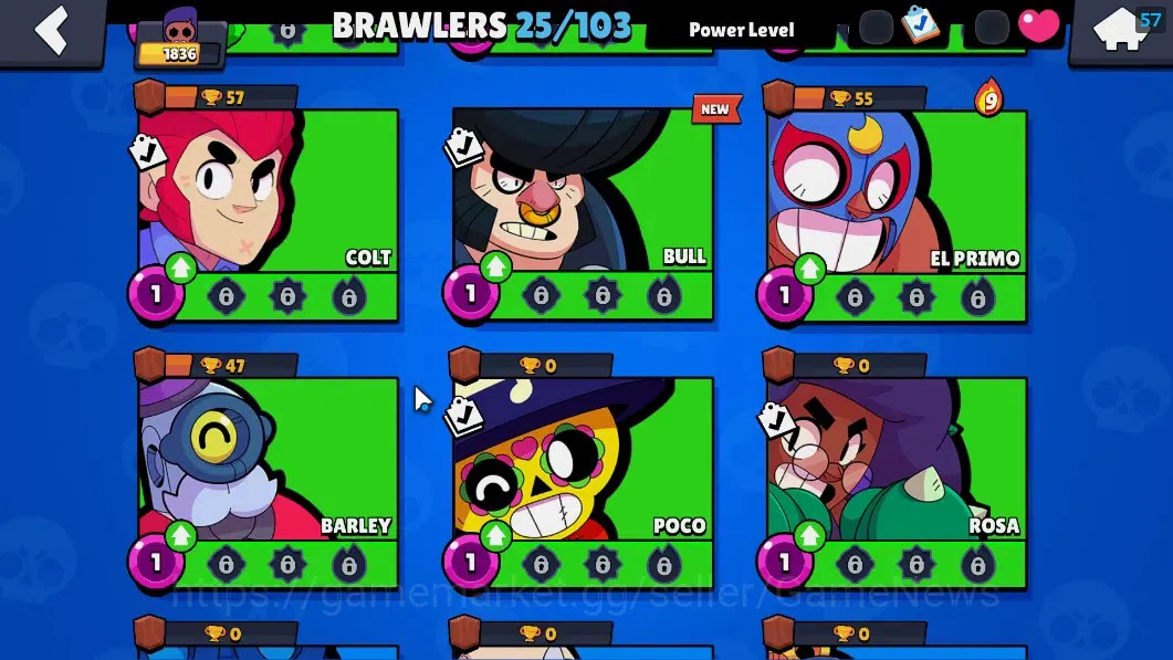 Brawl Stars Accounts 1836 Trophy|25 Brawlers 2 Max(Bibi,Kit)|5 Epic(Ama image 8