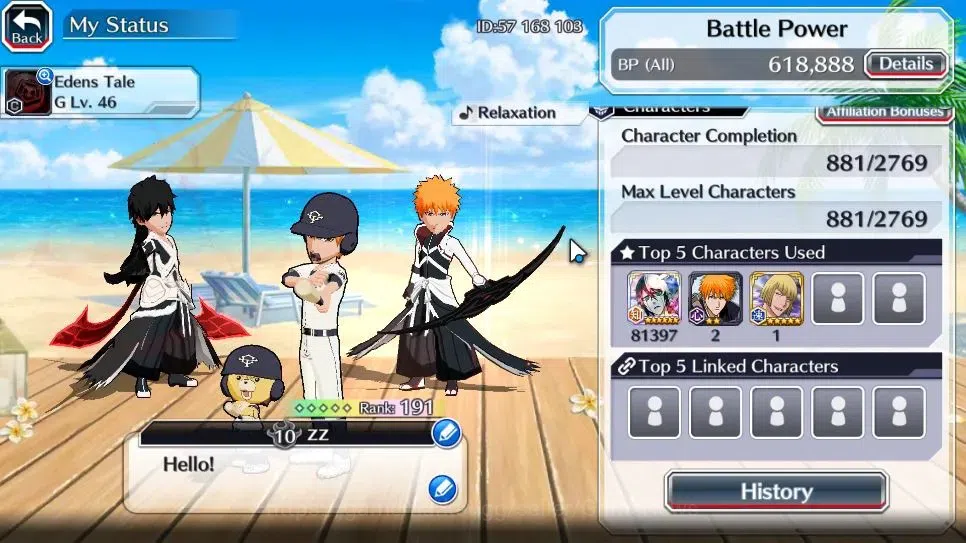 Bleach: Brave Souls Accounts High-End [GLOBAL]40K Orb|2 New Renewd Ichigo,TYBW26 Gisele,SwimSuit26 Gisele,DremT Ichigo,Duo 3