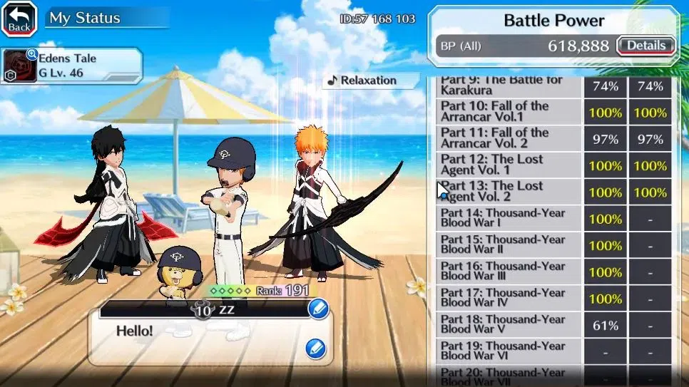 Bleach: Brave Souls Accounts High-End [GLOBAL]40K Orb|2 New Renewd Ichigo,TYBW26 Gisele,SwimSuit26 Gisele,DremT Ichigo,Duo 5