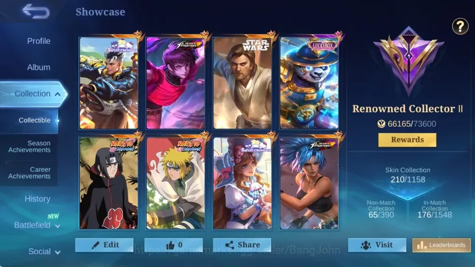 Mobile Legends: Bang Bang Accounts Collector Global|111H 210S|Renowned|Naruto Gusion|Naruto Julian|Star Wars Alucard|Sanrio 1