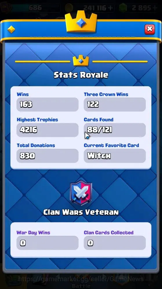 Clash Royale Accounts High-End KTL 10|Trophy 4216|Total Card 88|1 Hero 4 EVO 7 Legend 36 Epic 32 Rare 12 6