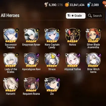 Epic Seven Accounts High-End GLOBAL UnVerif|NewEra|13 ML(Notos,LOTScales,HarSeti,Zio,etc)+Hecate,Ruiza,TA Coli,Etc|Abys F
