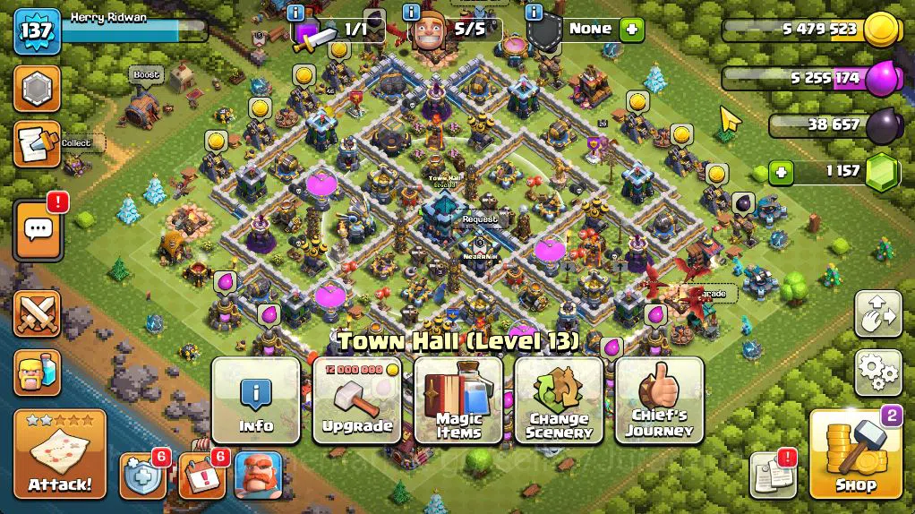 Clash of Clans Accounts Starter TH 13 - BH 8|Limited Skin|LV 137|HH 7|BK 46,AQ 63,GW 29,MP 36,RC 3|CN OFF|Protect ON|TAKE